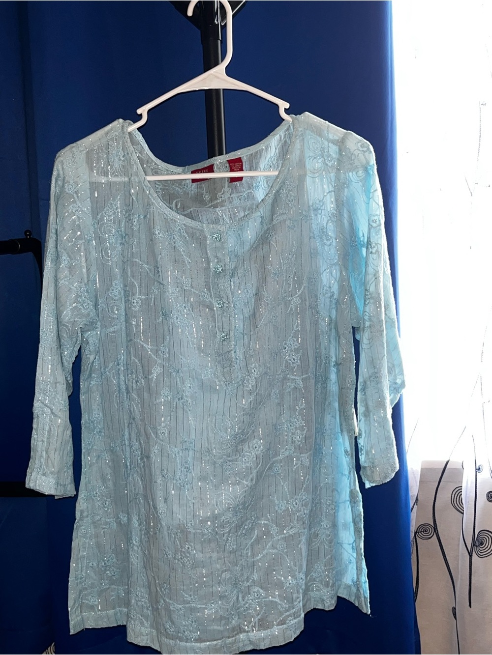 Valerie Stevens Light Blue Sequined Embroidered Tunic